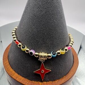 Brand New Evil Eye Protection Bracelet Red Star Charm Adjustable Slider Boho
